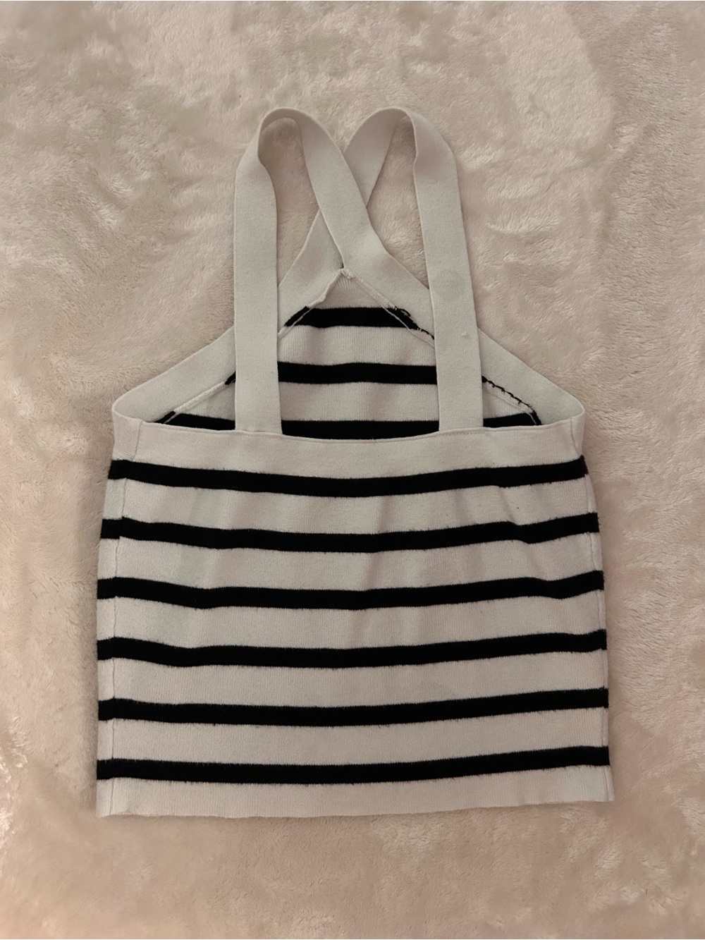 Striped Knit Crop Tank Top - Black & White